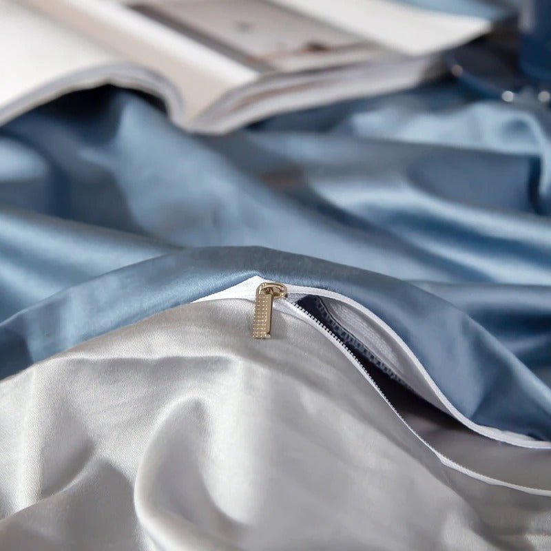 Zerua Sky Blue Silver Reversible Egyptian Cotton Duvet Cover Set - RoseStraya.com