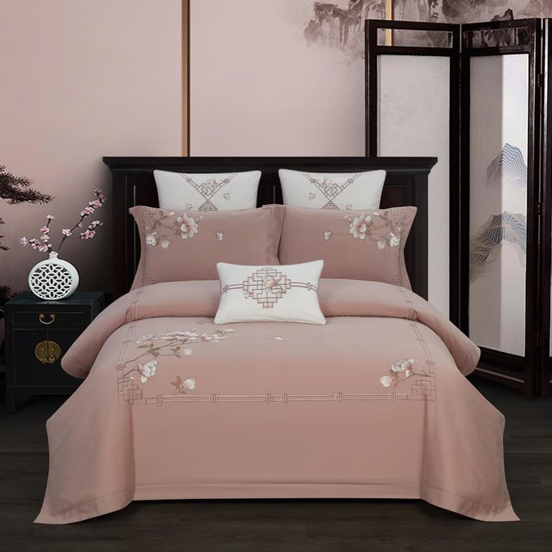 Zoey Chinoiserie Embroidered Egyptian Cotton Duvet Cover Set - RoseStraya.com
