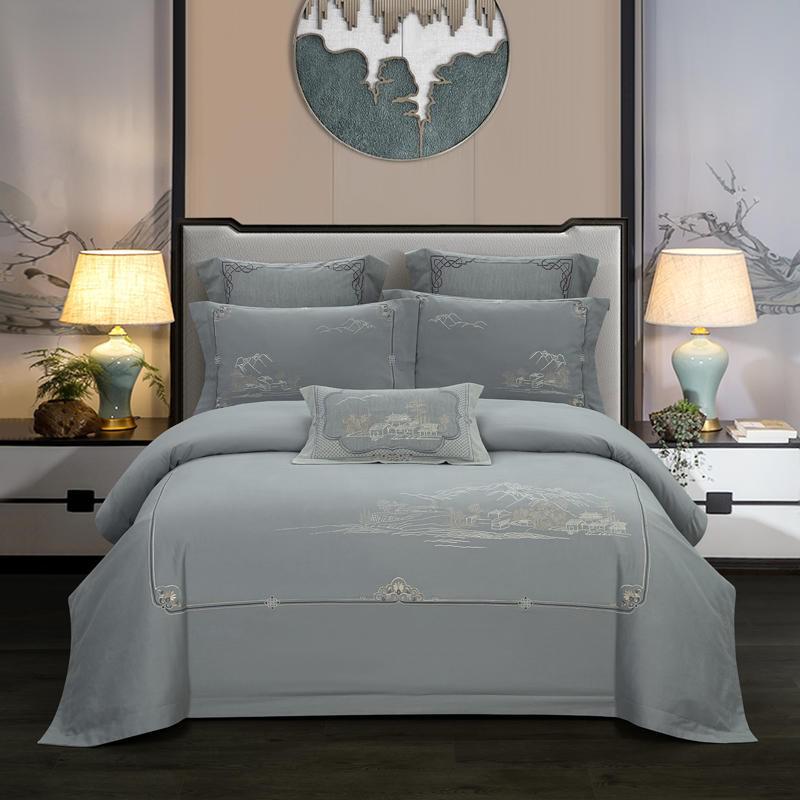 Zoey Chinoiserie Embroidered Egyptian Cotton Duvet Cover Set - RoseStraya.com