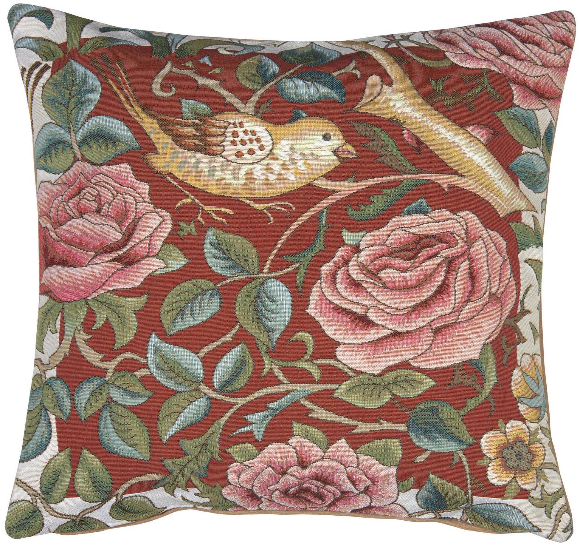 Zoom Bird and Roses Red French Cushion - RoseStraya.com